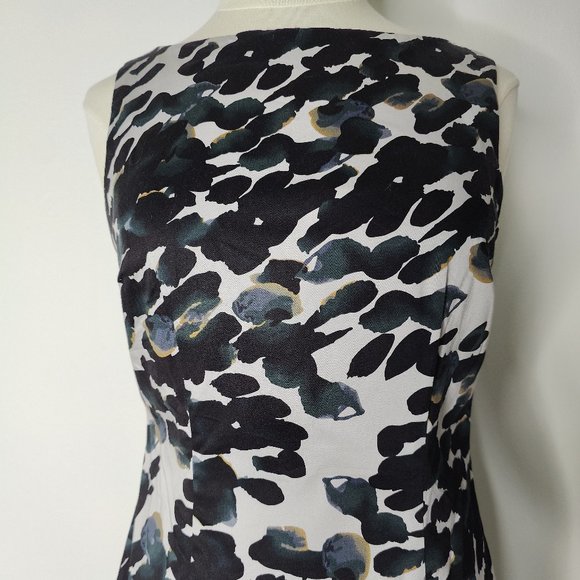 SOLD Ann Taylor Sheath Dress 4 S Watercolor Black White Blue Work Straight - Picture 2 of 8